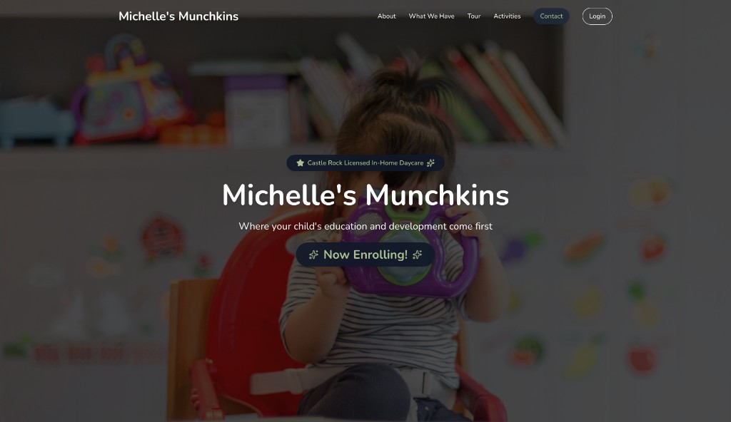 Michelle's Munchkins website homepage for a licensed in-home daycare in Castle Rock